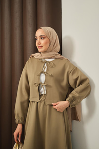 Önü Bağlamalı Etekli Takım Fıstık Yeşil