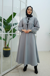 Önü Bağlamalı Etekli Takım Gri