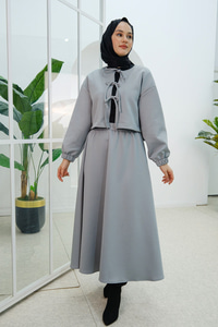 Önü Bağlamalı Etekli Takım Gri