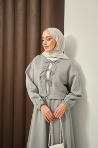 Önü Bağlamalı Etekli Takım Gri