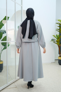 Önü Bağlamalı Etekli Takım Gri