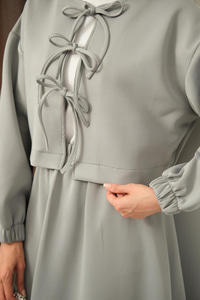 Önü Bağlamalı Etekli Takım Gri