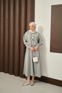 Önü Bağlamalı Etekli Takım Gri