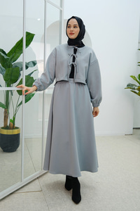 Önü Bağlamalı Etekli Takım Gri