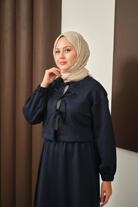 Önü Bağlamalı Etekli Takım Lacivert