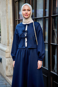 Önü Bağlamalı Etekli Takım Lacivert