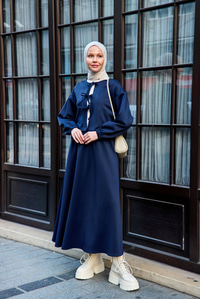 Önü Bağlamalı Etekli Takım Lacivert