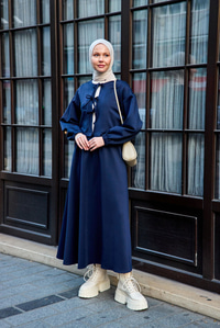 Önü Bağlamalı Etekli Takım Lacivert