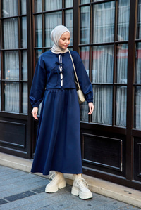 Önü Bağlamalı Etekli Takım Lacivert