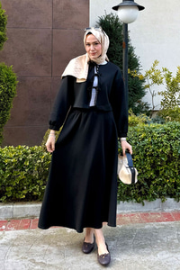 Önü Bağlamalı Etekli Takım Siyah