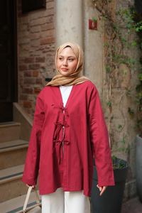 Önü Bağlamalı Oversize Kimono Bordo