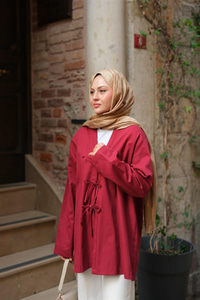 Önü Bağlamalı Oversize Kimono Bordo