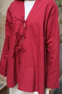 Önü Bağlamalı Oversize Kimono Bordo