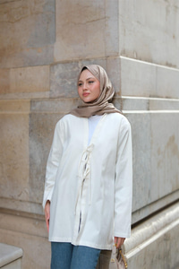 Önü Bağlamalı Oversize Kimono Ekru