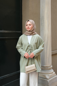 Önü Bağlamalı Oversize Kimono Mint Yeşil