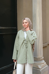 Önü Bağlamalı Oversize Kimono Mint Yeşil