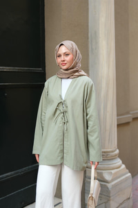 Önü Bağlamalı Oversize Kimono Mint Yeşil