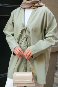 Önü Bağlamalı Oversize Kimono Mint Yeşil
