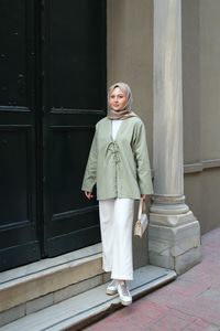Önü Bağlamalı Oversize Kimono Mint Yeşil