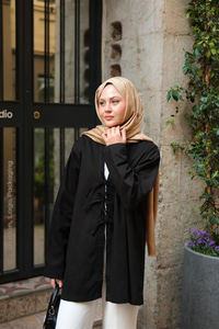 Önü Bağlamalı Oversize Kimono Siyah