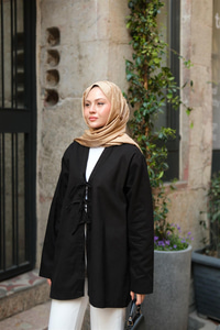 Önü Bağlamalı Oversize Kimono Siyah