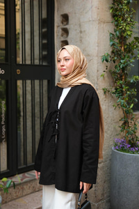 Önü Bağlamalı Oversize Kimono Siyah