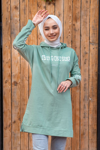 Uygun Fiyatlı ONU BASKILI KAPSONLU TUNIK MINT YESIL | Loccomoda.com 
