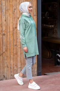Uygun Fiyatlı ONU BASKILI KAPSONLU TUNIK MINT YESIL | Loccomoda.com 