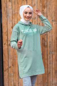 Uygun Fiyatlı ONU BASKILI KAPSONLU TUNIK MINT YESIL | Loccomoda.com 