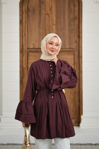 Önü Brit Düğme Detay Nervurlu Bel Bağlamalı Gömlek Bordo