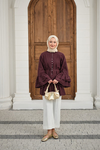 Önü Brit Düğme Detay Nervurlu Bel Bağlamalı Gömlek Bordo