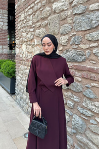 Önü Çapraz Detaylı Elbise Bordo