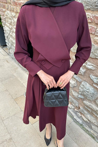 Önü Çapraz Detaylı Elbise Bordo