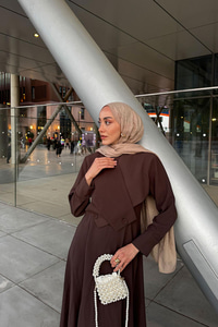 Önü Çapraz Detaylı Elbise Kahverengi