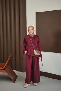 Önü Çapraz İp Detay Takım Bordo