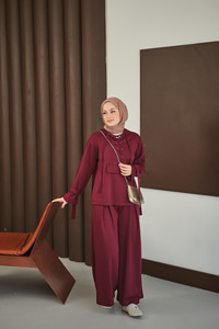 Önü Çapraz İp Detay Takım Bordo