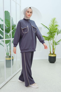 Önü Çift Cep Detaylı İkili Takım  Füme