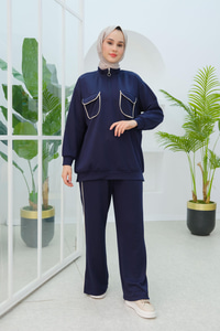 Önü Çift Cep Detaylı İkili Takım Lacivert