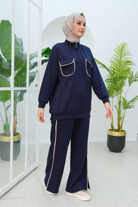 Önü Çift Cep Detaylı İkili Takım Lacivert