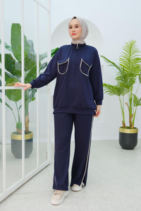 Önü Çift Cep Detaylı İkili Takım Lacivert