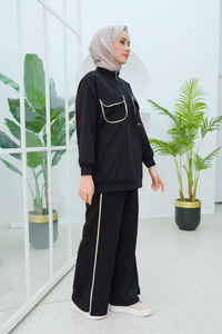 Önü Çift Cep Detaylı İkili Takım Siyah