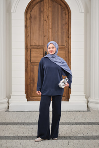 Önü Cima Detay Bisiklet Yaka Takım İndigo Mavi