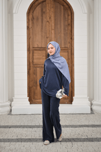 Önü Cima Detay Bisiklet Yaka Takım İndigo Mavi