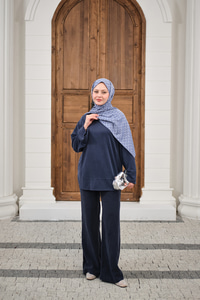 Önü Cima Detay Bisiklet Yaka Takım İndigo Mavi