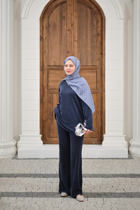 Önü Cima Detay Bisiklet Yaka Takım İndigo Mavi