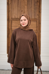 Önü Cima Detay Bisiklet Yaka Takım Kahverengi