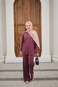 Önü Cima Detay Bisiklet Yaka Takım Mürdüm