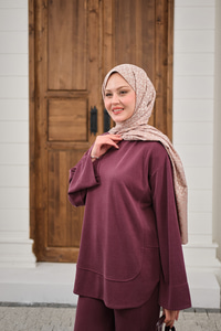 Önü Cima Detay Bisiklet Yaka Takım Mürdüm