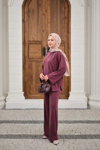 Önü Cima Detay Bisiklet Yaka Takım Mürdüm