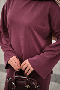 Önü Cima Detay Bisiklet Yaka Takım Mürdüm